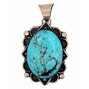 CHIMNEY BUTTE NAVAJO SIGNED NATIVE AMERICAN STERLING TURQUOISE PENDANT